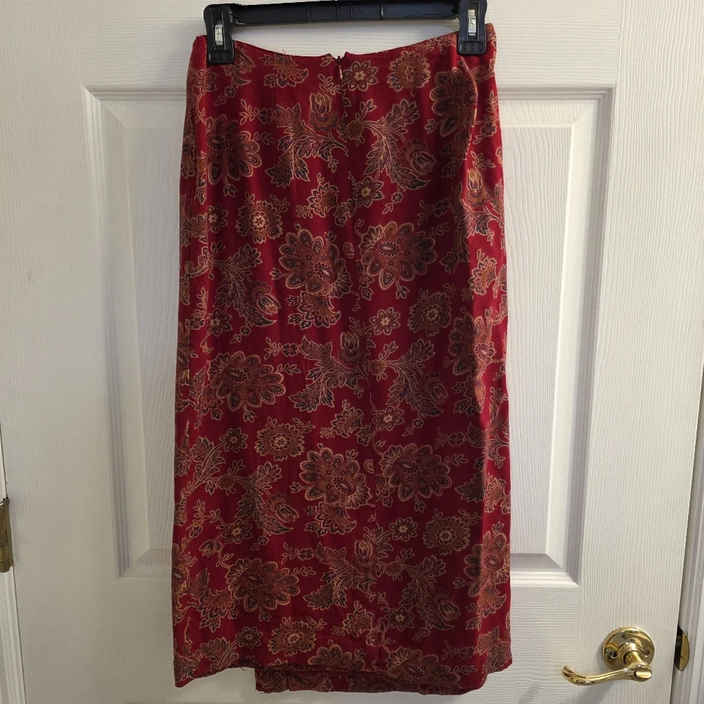 Talbots Vintage Midi Wrap Paisley Red Skirt Petite 90s Equestrian Size 6 Friends